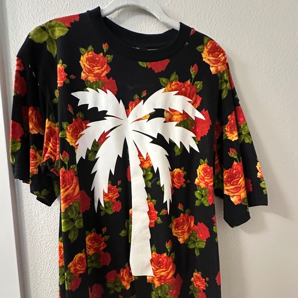 Vintage BLVD Palm Tree Roses Detailed Black Men Shirt - Picture 2 of 2